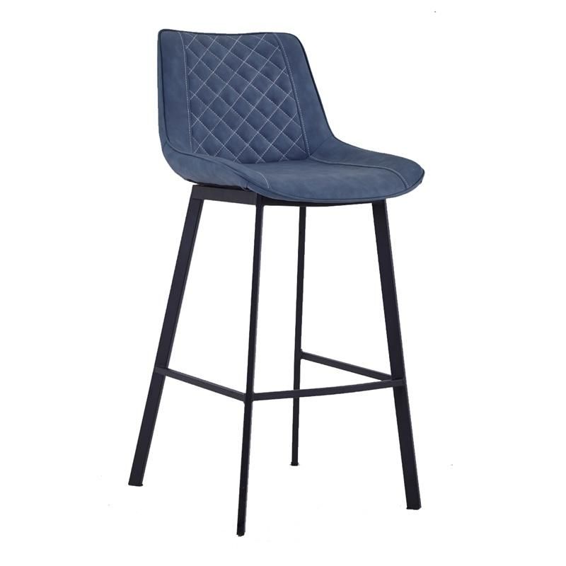 Modern Home Kitchen Counter Grey PU Leather Upholstered Metal Frame Bar Stool Chairs