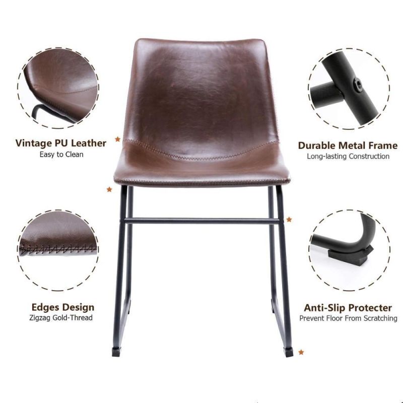 Restaurant Chair Manufacturer Wholesale Modern Nordic PU Vintage Retro Leather Dining Chair with Black Painted Legs Home Furniture