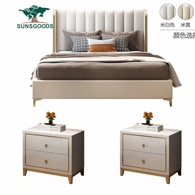 Psc15 Luxury Bedroom Set Furniture Sleep Design Studs Tufted Chesterfield Double King Size Upholstered Fabric Bed