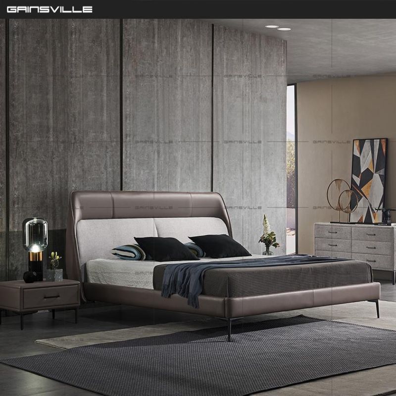 European Furniture Bedroom Bed Luxury Leather and Fabric Bed Wall Bed Gc1833