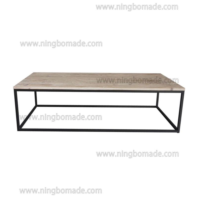 French Classic Provincial Vintage Furniture White Recycled Fir Wood and Black Iron Coffee Table