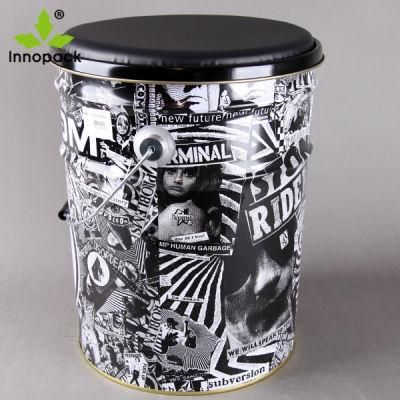 Metal Tin Bucket Storage Bar Stool Chair with Black PU Leather Pad