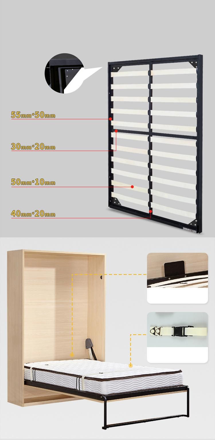Single Apartment Bedroom Set Furniture Murphy Hidden Wall Vertical Bed Frame with Ss Spring Mechanism