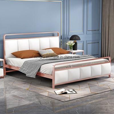 Modern Bedroom Furniture Sets Rose-Golden Metal Leather Upholstered Bed