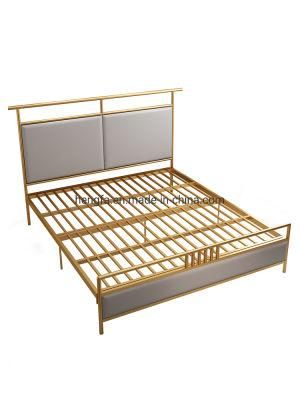 Modern Dormitory Furniture Leather Upholstered Metal Double Children Bed