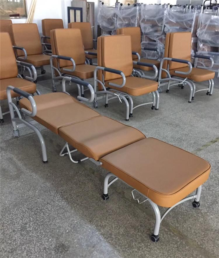 Bt-Cn002 Cheap Hospital Furniture Powder Coated Steel Attendant Chair Medical Accompany Chair Bed with PU Leather Price