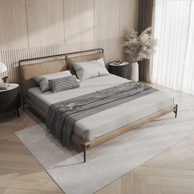 Nordic Design Home Bedroom Furniture Wood Frame Leather Bed