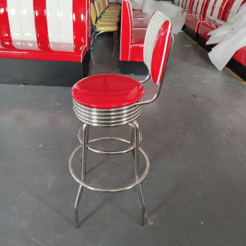 (SP-BS423) Retro 1950 American Style PU Leather Metal Frame Restaurant Dining Bar Stool Chair