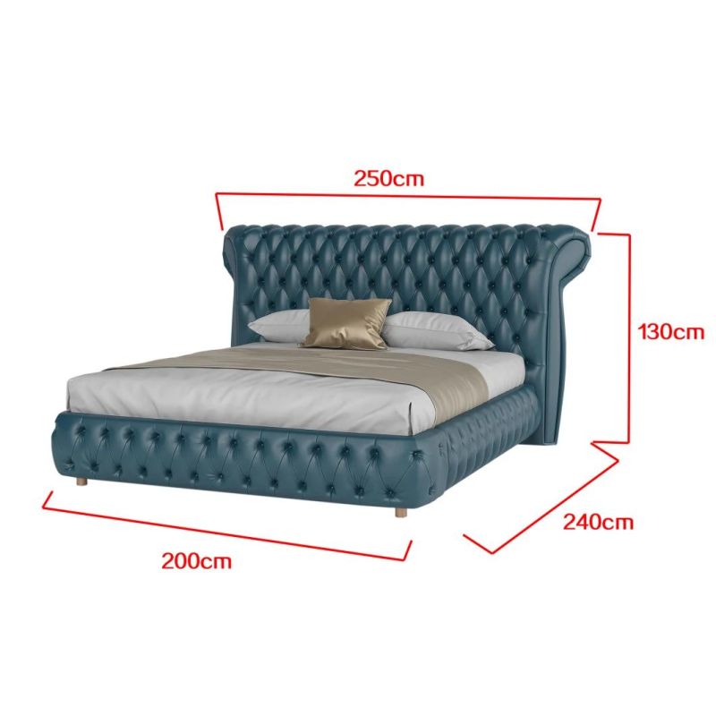 European Style Luxury Home Furniture Bedroom Button Design Leather Bed