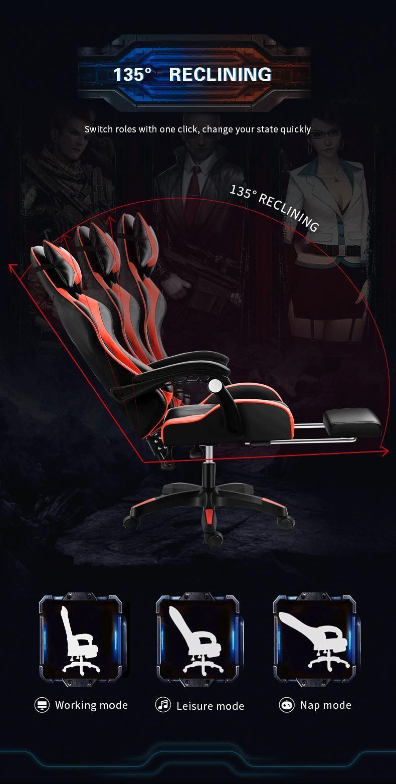 RGB Comfortable Footrest Computer Ergonomic Leather Silla Gamer Office PC Racing Gaming Chair