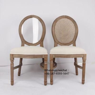 Solid Rubber Wood Dining Chairs Oval Rattan Back Louis Wedding Chair