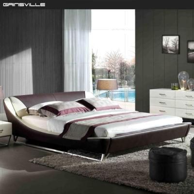 Stylish Boat Shape Modern Upholstered Leather Beds Set Home/Hotel Bedroom Furniture Double King Bed with Stainless Steel Legs