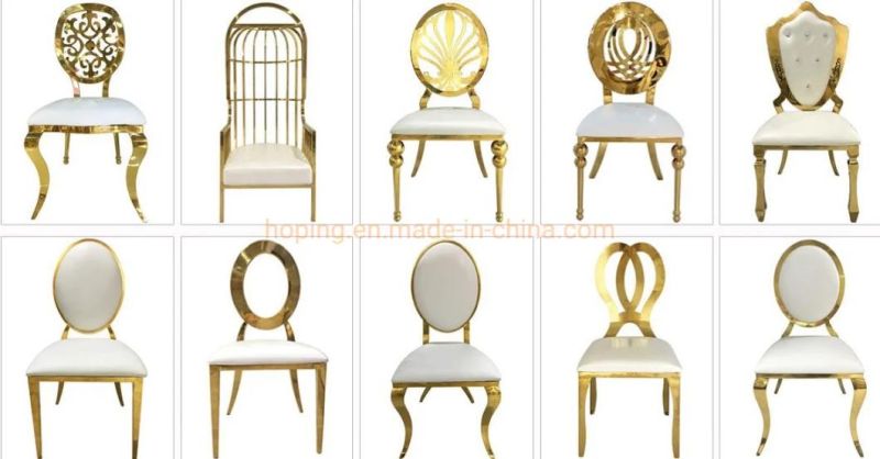 Royal Style Crown Backrest Wedding Event Gold Aluminum Chiavari Napoleon Chairs with Fixed Seat Cushion Government Furniture Throne Smart Expo Dining Chair