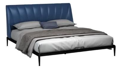 Modern Home Italia Metal Frame Luxury Blue Leather Headboard Bed for Bedroom Furniture
