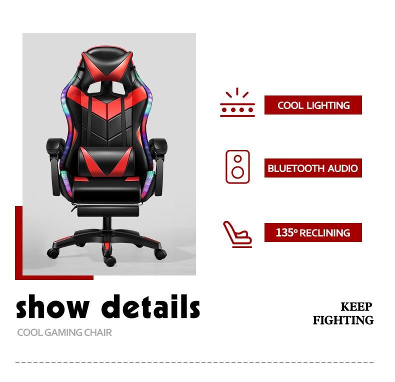 CE Approval RGB Racing Computer PC Modern Ergonomic Swivel Footrest Leather Game High Quality OEM Reclining Gaming with Speaker Chair