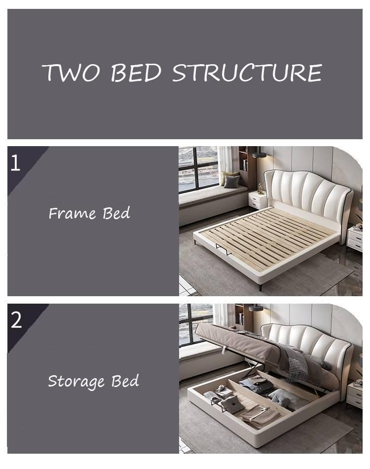 Manufacturer Bedroom Wood Furniture Leather Upholstered Gas Lift Double Storage Bed