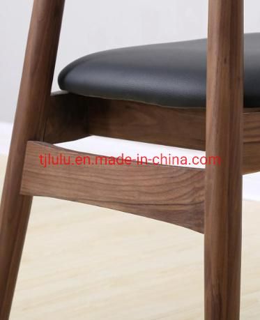 Commercial Nordic Solid Wood Upholstered PU Leather Cushion Living Room Chair Wooden Restaurant Cafe Dining Chair