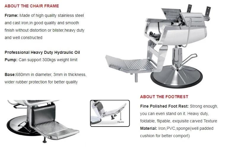 Hl- 9207b Salon Barber Chair for Man or Woman with Stainless Steel Armrest and Aluminum Pedal