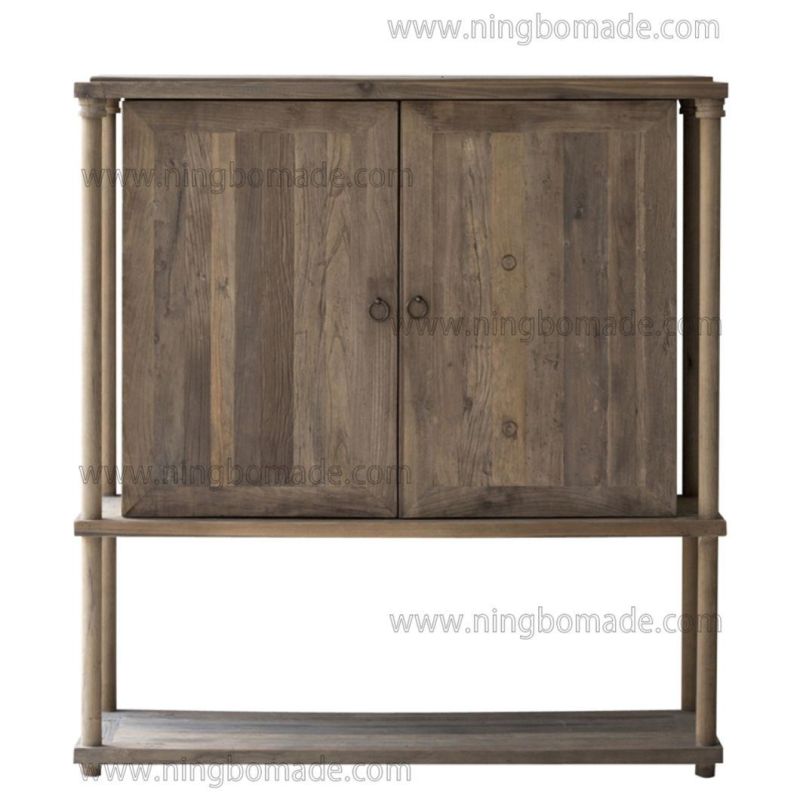 Classic Chic Eco-Friendly Paint Furniture Washed Light Natural Reclaimed Elm and Reclaimed Pine Wood Storage Cabinet