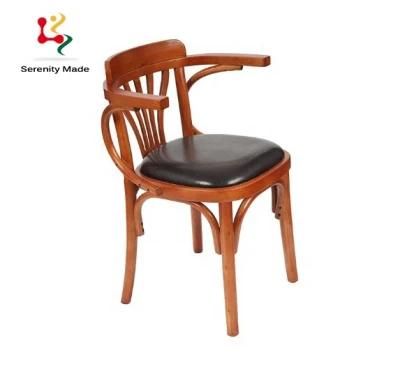 Restaurant Furniture Vintage Style Solid Wood Slat Back PU Leather Upholstery Coffee Shop Cafe Dining Side Chair