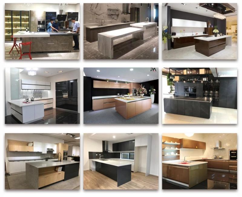 Wholesale Italian Design High End Modern Light Gray PVC Finish Building Kitchen Cabinets