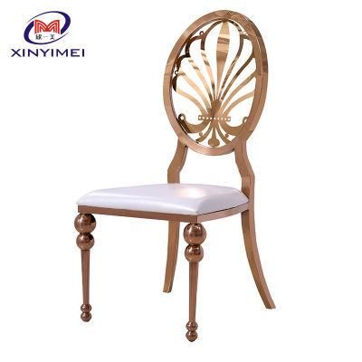 Elegant Golden Stainless Steel Carved Back Stackable Chair with White Cushion