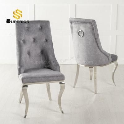 Italian Dining Room Steel Metal Grey Leather Dining Chairs