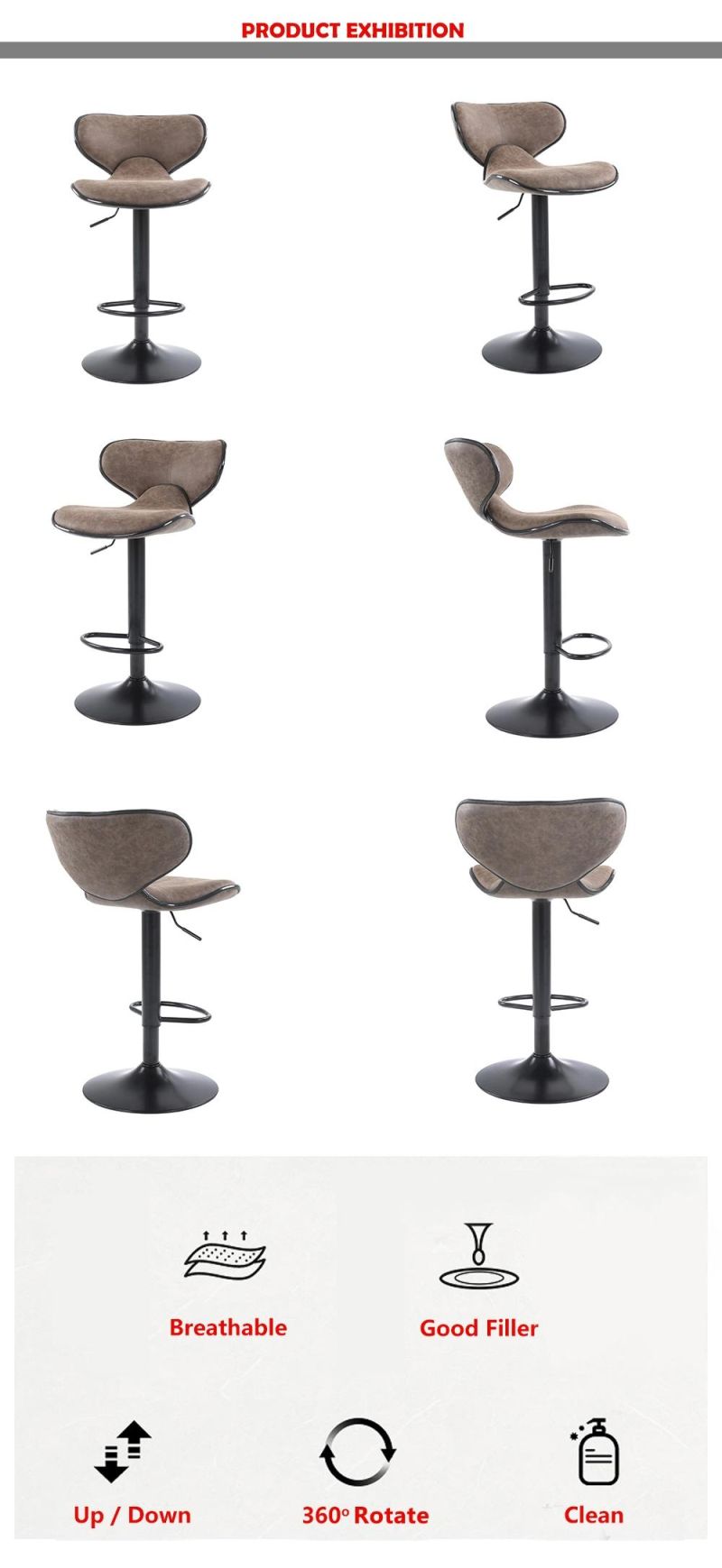 Modern Adjustable Bar Stool Leather Barstool Swivel Counter Height Tall Barstool Bar Chairs Stool