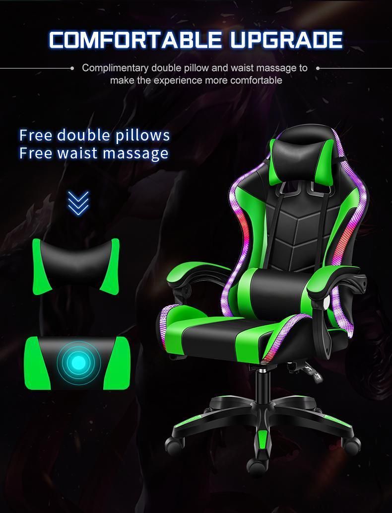 CE Approval Factory Wholesale Leather Reclining Gamer Chair LED Light Bar Racer RGB Gaming Chair