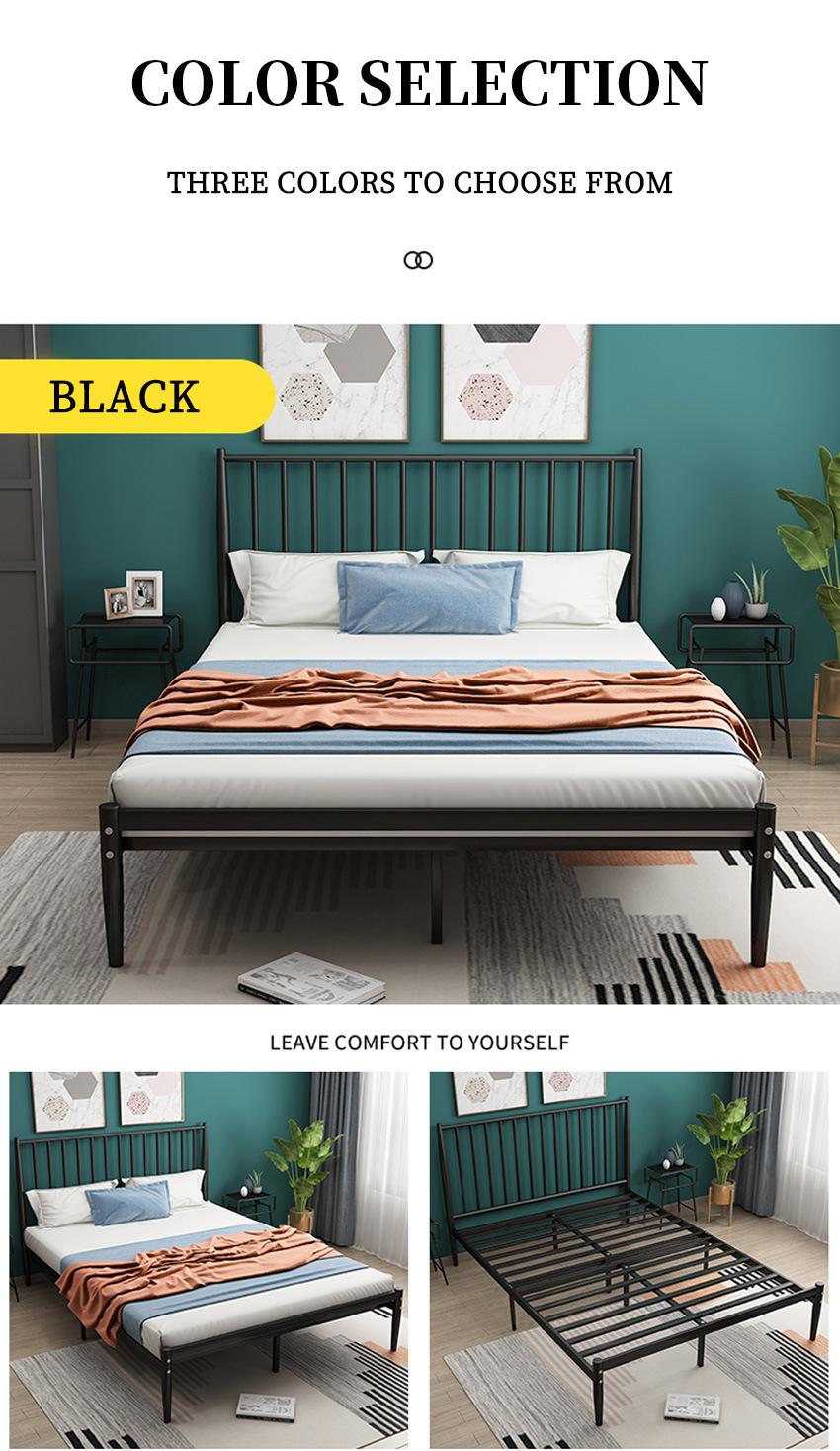 Modern Bedroom Furniture Sets Rose-Golden Metal Leather Upholstered Bed