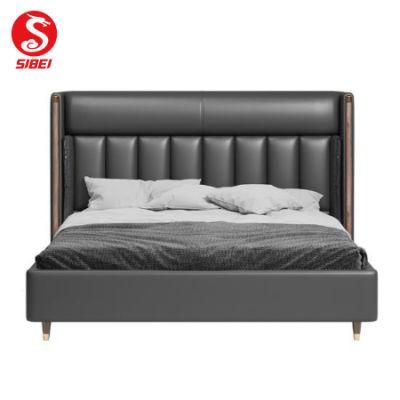 Wholesale Modern Home Bedroom Wooden Furniture Leather Double King Wall Bed