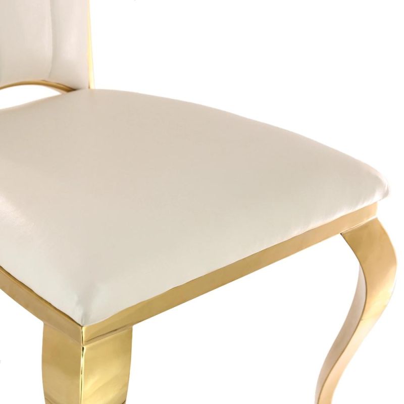 Cheap Home High Back Metal Gold Stainless Steel Frame White Wedding Dining Chair