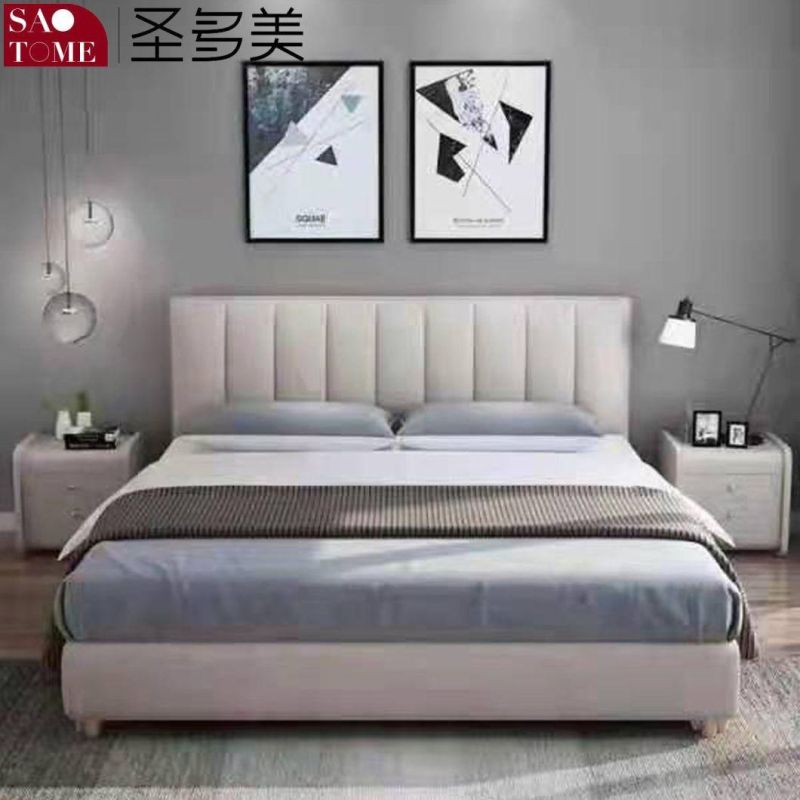 Hotel Bedroom Furniture Dark Grey Leather Solid Wood Frame Double Bed