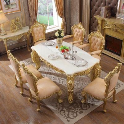Dining Room Furniture Wood Carved Antique Dining Table with Dining Leather Chairs in Optional Furnitures Color