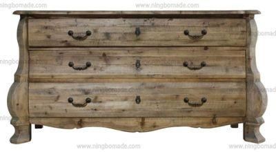 Antique Nordic Classic Furniture Dark Natural Recycled Fir Wood Three Drawers Chest