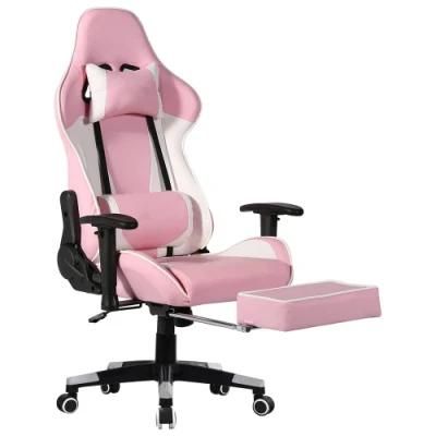 Pink High Back Racing Gaming Chair with Leg Rest