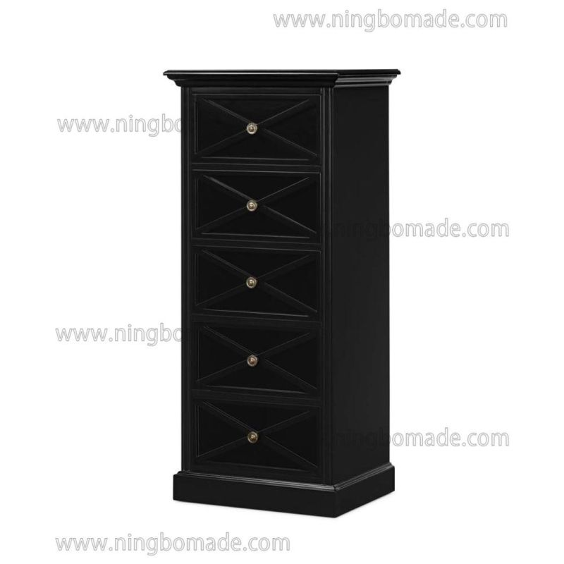 American Style Antique Concise Furniture Villa White/Black Solid Wood Five Drawers Tall Boy Cabinet