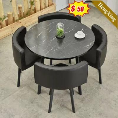 Foshan Factory Price Furniture Wooden Rectangle Tempered Black Artificial Marble Dining Table