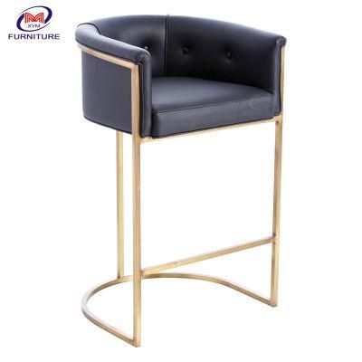 Antique Luxury PU Leather Gold Stainless Steel Bar Stool Chair Hotel Party High Bar Chairs