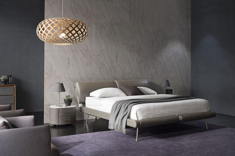 Home Furniture Bedroom Manufacturer Champagne Grey Color Leather Wall Bed