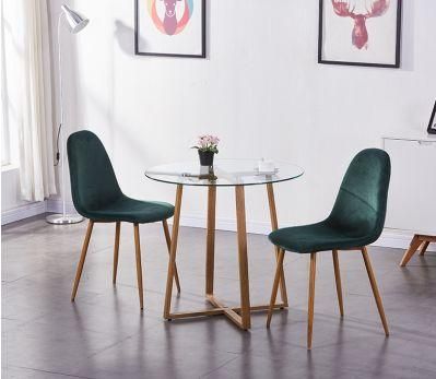 Modern Velvet Upholstered Brass Metal Legs Dining Chair
