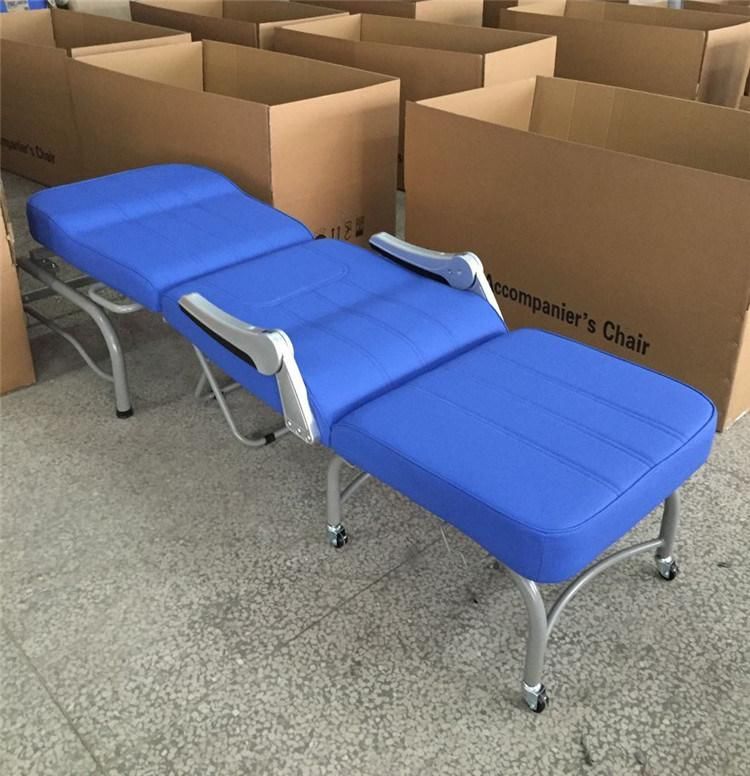 Bt-Cn011 Hospital Furniture Foldable Patient Attendant Chair Medical Accompany Chair Bed Leather Cover Wooden Armrest Price