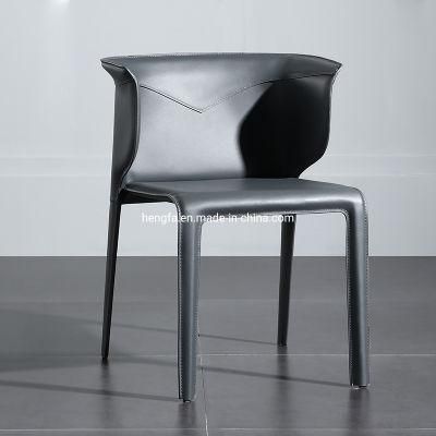 Modern Restaurant Leisure Furniture Black Leather Metal Dinner Chairs