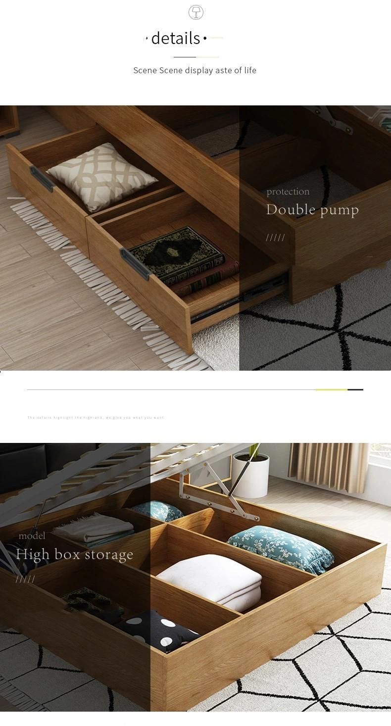 Natural Color Simple Furniture Bedroom Sets Home Hotel Wooden Sofa Bed with Drawer