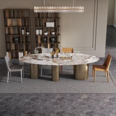 High Quality Modern Luxury Home Furniture Dining Room Marble Table Set with Leather Chair