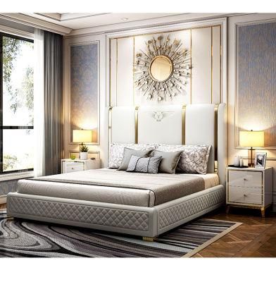Luxury Italian European Modern Leather Double Bed White King Size Queen Size Bed Wooden Beds Bedroom Sets Furniture
