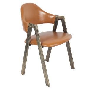 Modern Hotel Dining Chair with Metal Armrests and High Quality Vinyl Upholstered