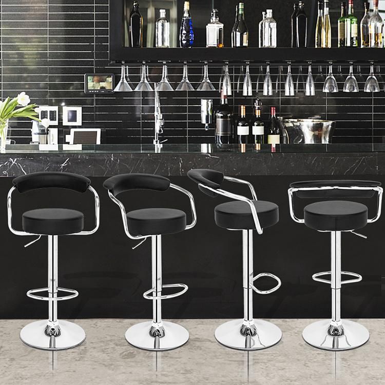 Upholstery Bar Chair Inside Powder Coated Gas Lift Bar Stool Swivel Adjustable Height PU Leather Bar Chair with Back Support