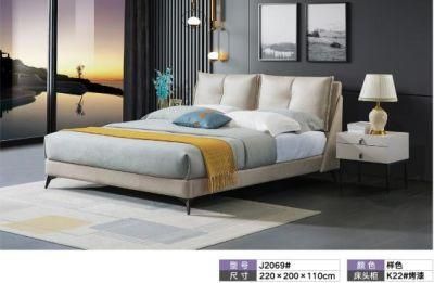 Latest Design Modern Wooden Home Hotel Bedroom Furniture Bedroom Set Wall Sofa Double Bed Leather King Bed (UL-BEJ2069)