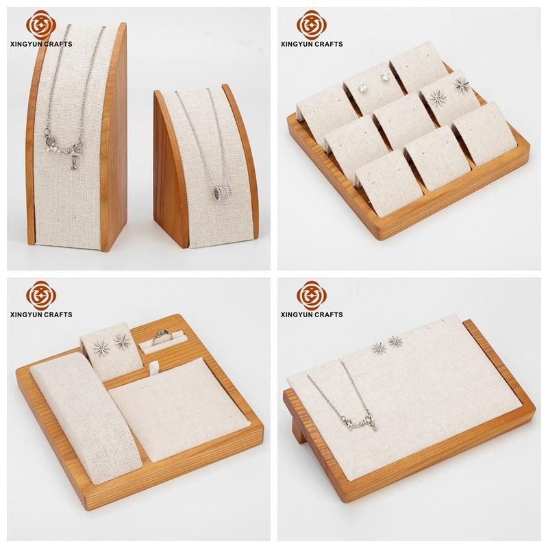 Wholesale Champagne Leather Jewelry Display Tray Exhibition Showcase Stand Ring Bangle Necklace Display Tray